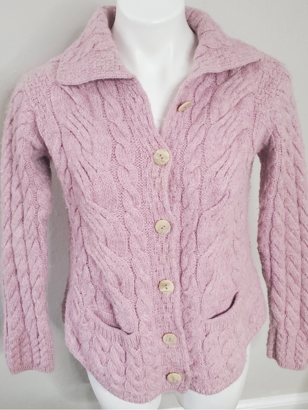 Aran Sweater Market || Irish Pink Wool Cardigan